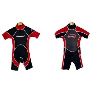 2 O'rageous Black Red Neoprene Shorty Wet Suits Zip Swim Dive Surf Size Youth 8